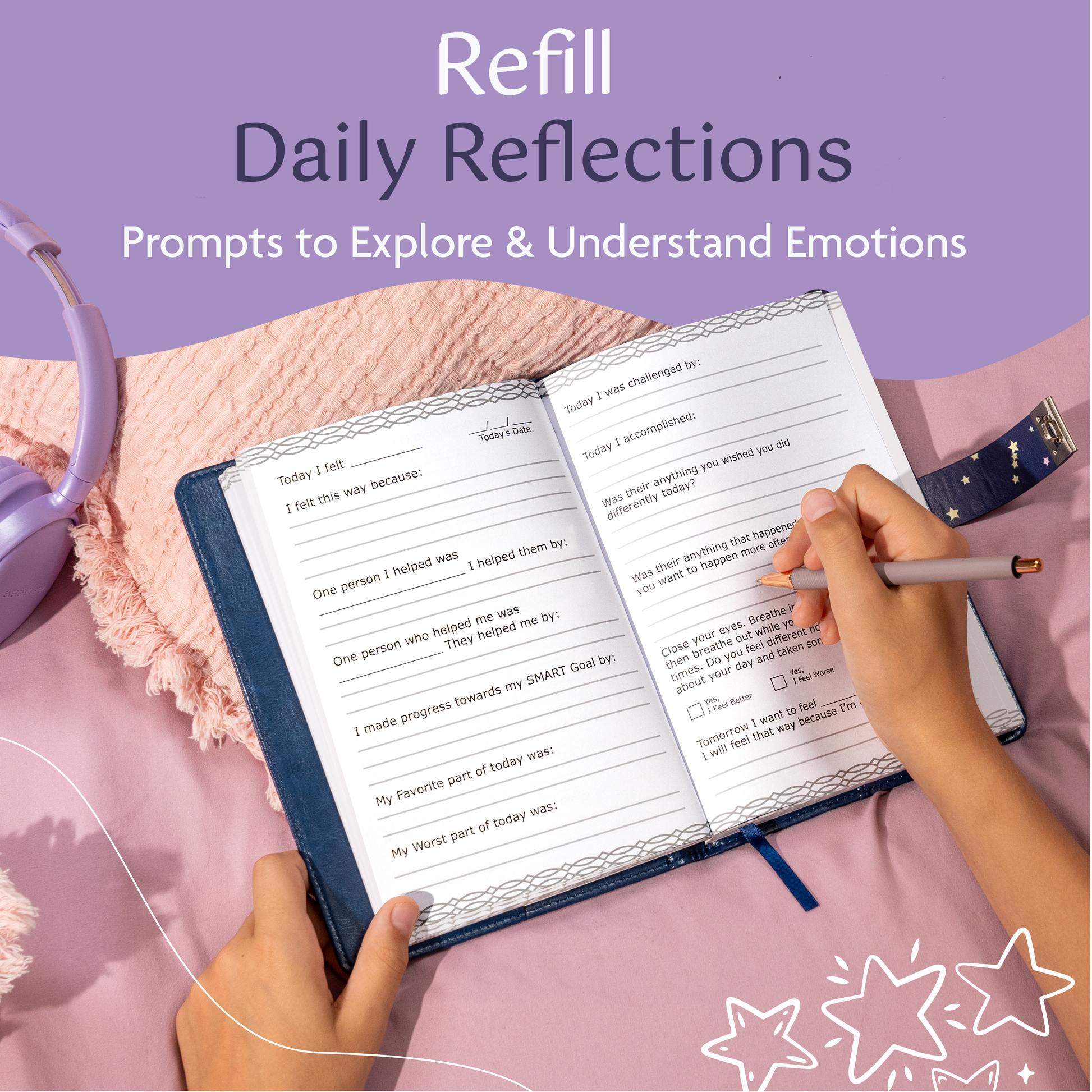 REFILL for "My Feelings are Valid" Daily Locking Prompt Journal Diary for Tweens image 4